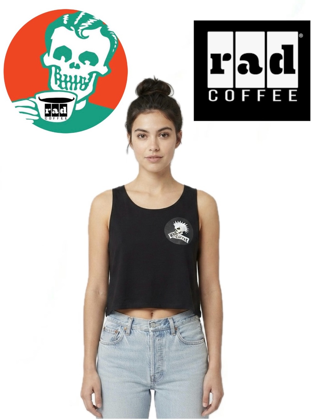 Rad Coffee Black Boxy Cropped Tank Top